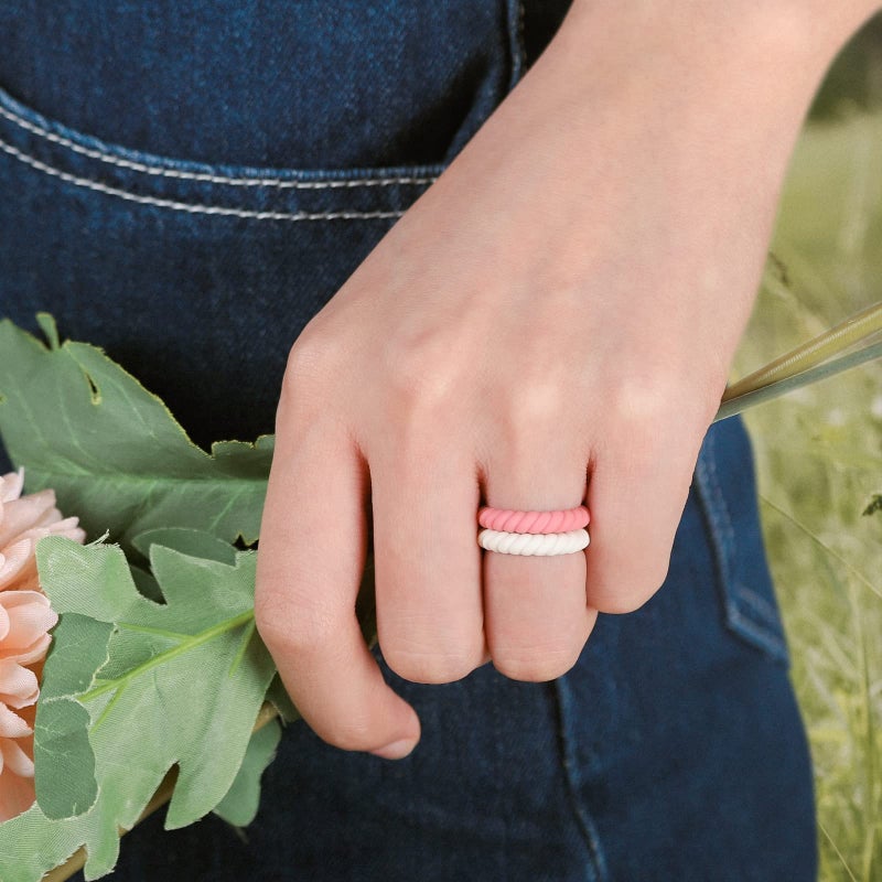 Egnaro Silicone Wedding Ring for Women,Seamless Thin and Stackble Braided Rubber Wedding Bands Rubber Rings for Womenâ€¦ - Image 5